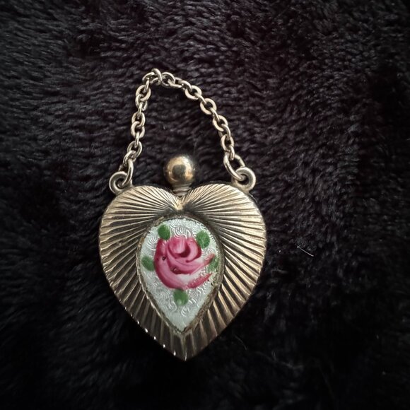 Antique Mini Perfume Bottles Jewelry Rhinestones, Rose Guilloche Enamel - Picture 9 of 12